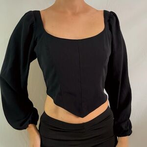 Abercrombie and fitch black straight neck puff long sleeve top blouse medium